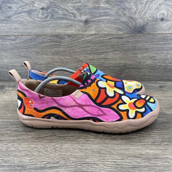 UIN Women Art Travel Slip On Sneakers Multicolor Abstract Floral Size 8.5 - Picture 2 of 10